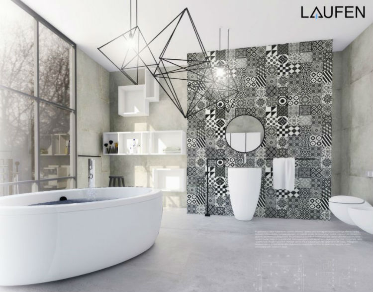 Projekt Vintage Bathroom Doroty Pilar łączy ze sobą nowoczesne formy produkt&oacute;w oraz materiał&oacute;w posiadając zarazem oddźwięk innej epoki. W koncepcji wprowadzono ścianę tworzącą charakterystyczny obraz składający się z płytek w stylu vintage. Delikatne, obłe produkty marki Laufen idealnie korelują z odważnym charakterem salonu łazienkowego.  