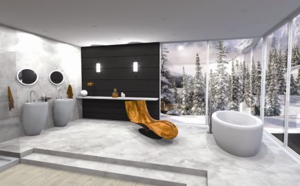 Owalne kształty produkt&oacute;w łazienkowych z serii Il Bagno Alessi One wykorzystała w swojej pracy Klaudia Małek. Dzięki nim wnętrze jest zaskakujące efektowne i wykorzystuje ciekawe rozwiązania. 